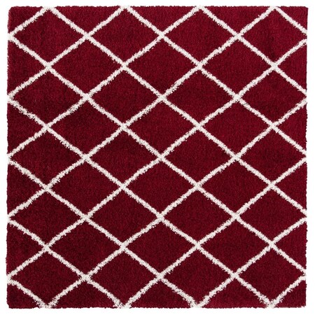 Safavieh 7 x 7 ft. Hudson Shag Power Loomed Square Area Rug; Red & Ivory SGH222Q-7SQ